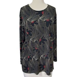 Impressions Lifestyle Shirt Top Women Size XL Stretch Flowy Pullover Black Beige